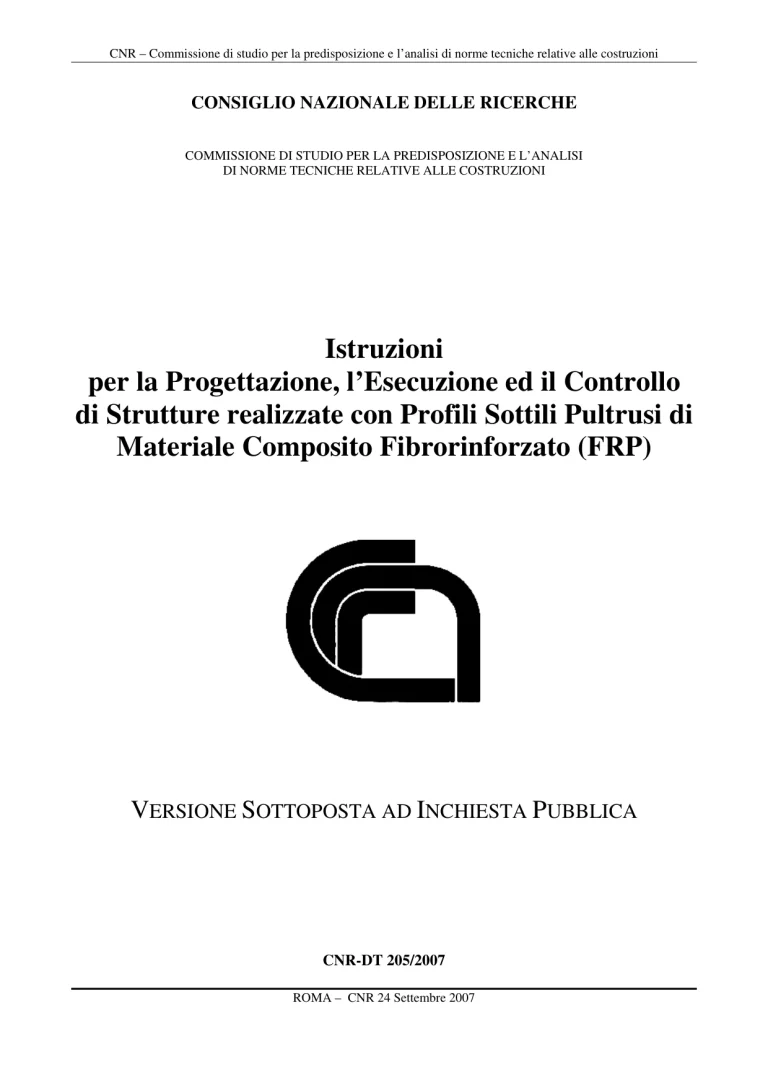 Istruzioni per la progettazione, l’esecuzione ed il controllo di strutture realizzate con Profili Sottili Pultrusi di Materiale Composito Fibrorinforzato