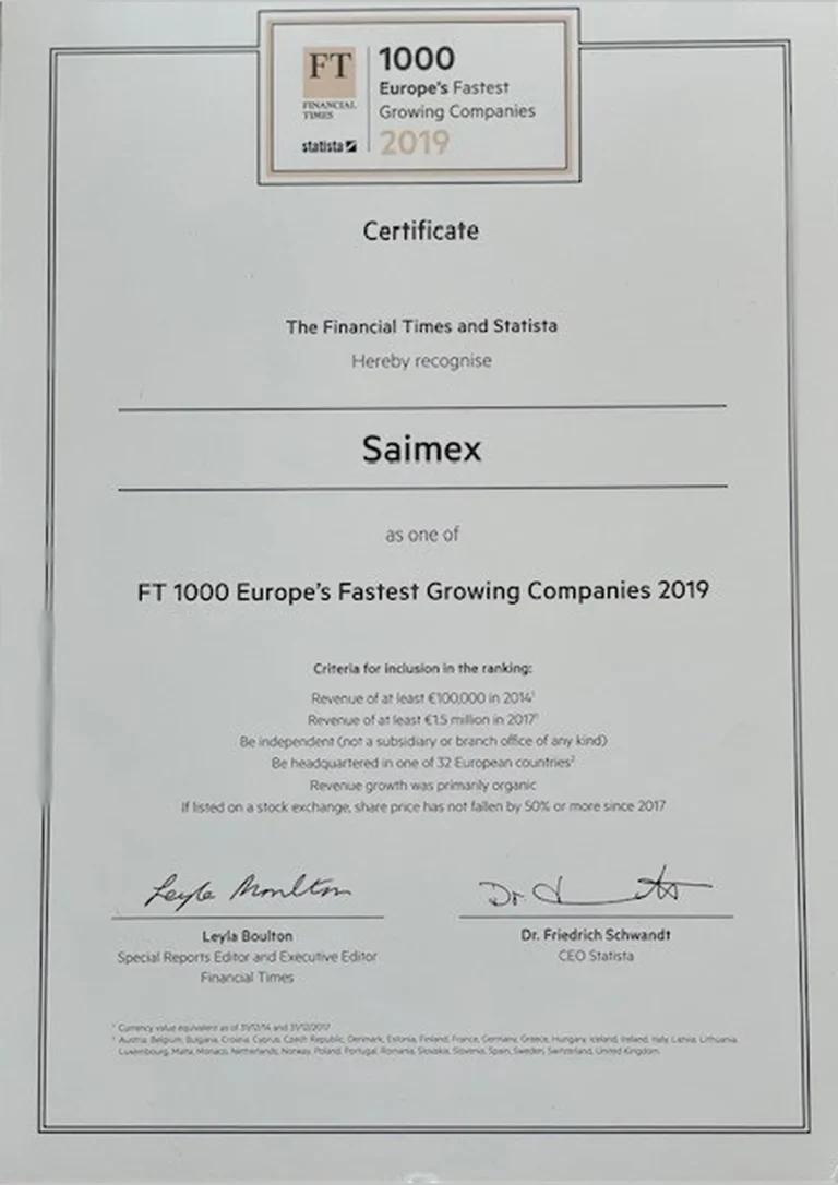 Financial Times 1000 Europe’s fastest growing company